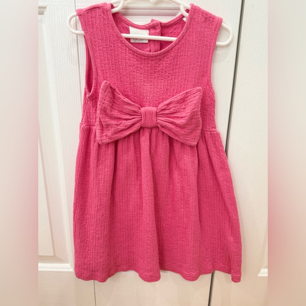 Zara Pink Textured Kids Dress with Bow